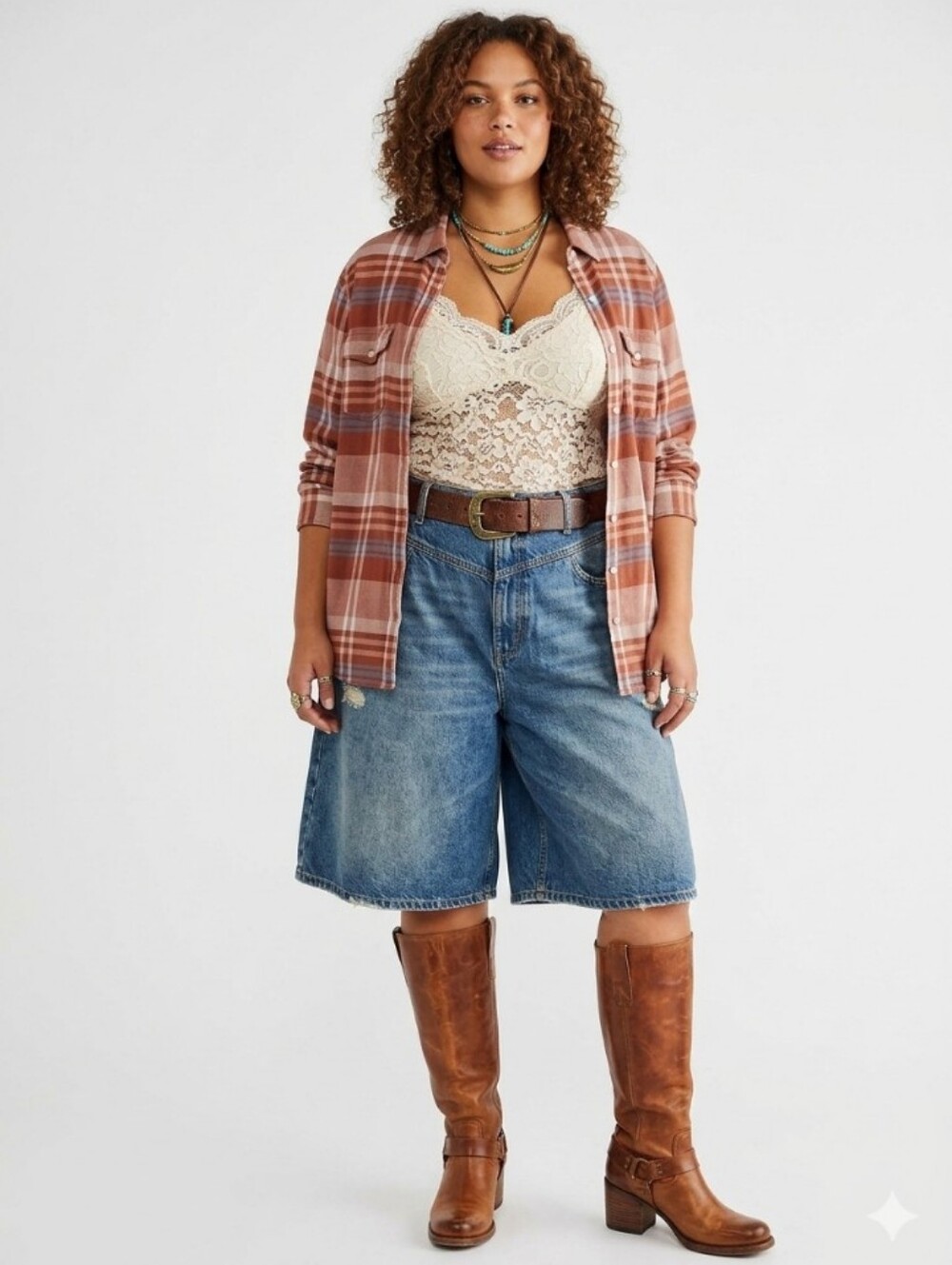 Rubbish 100% Cotton Brown Plaid Button-Up Shirt - Grunge Fall